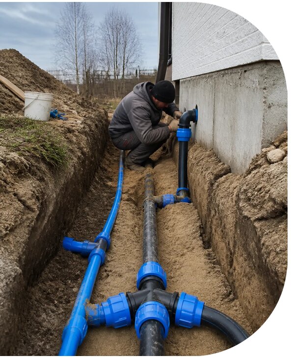 Монтаж наружного водопровода на участке под ключ в Протвине